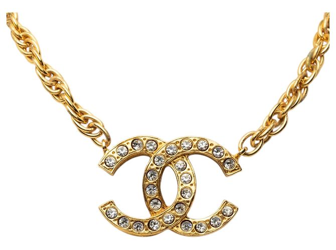 Collana con pendente Chanel CC placcata oro e strass D'oro - vista 3