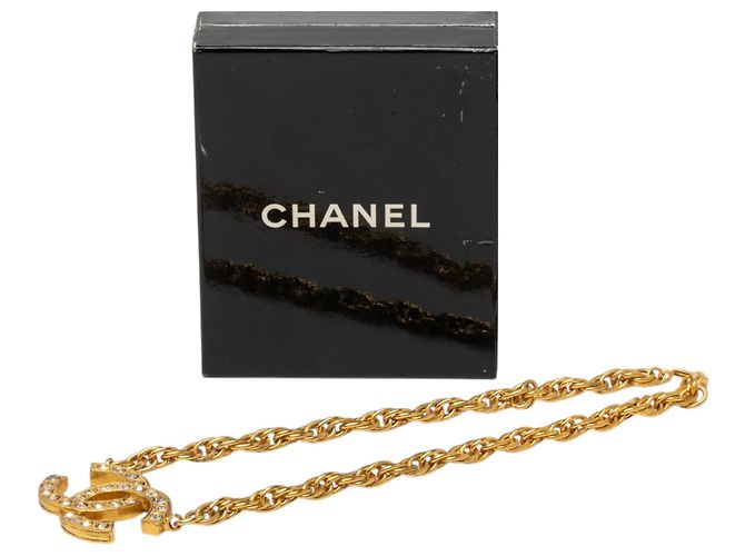 Collana con pendente Chanel CC placcata oro e strass D'oro - vista 7