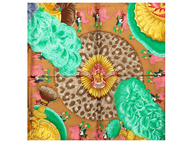 Foulard di seta Hermès Casques et Plumets Brown 90 Marrone - vista 2