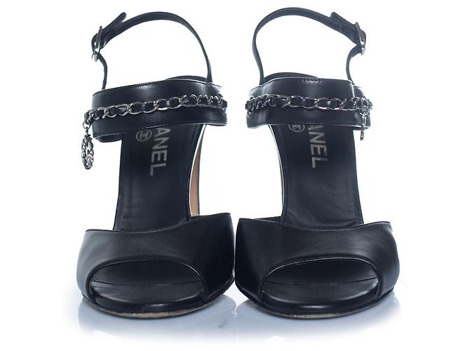 Chanel, back leather chain peep-toe slingback heels Black - view 5