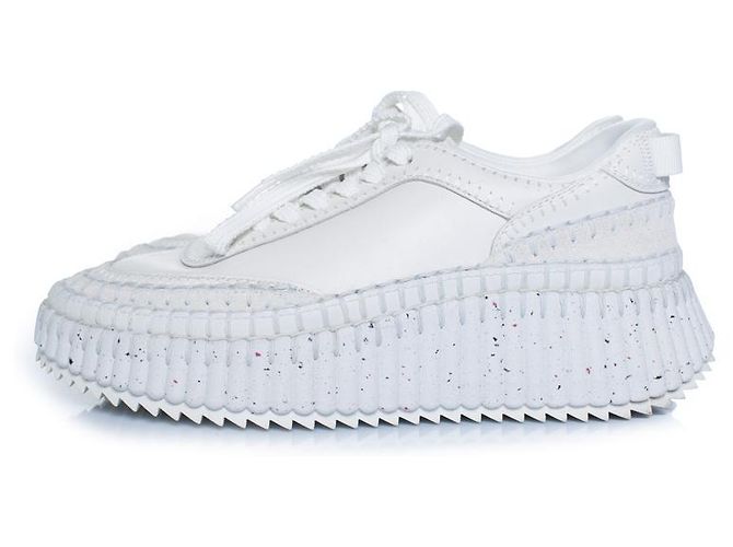 Chloé Chloe, sneakers platform nama in pelle con cuciture Bianco - vista 2