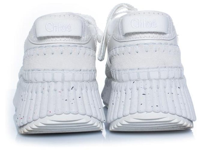 Chloé Chloe, sneakers platform nama in pelle con cuciture Bianco - vista 3