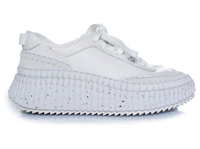 Chloé Chloe, sneakers platform nama in pelle con cuciture Bianco - vista 4