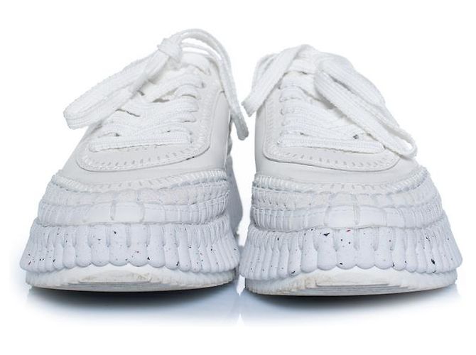 Chloé Chloe, sneakers platform nama in pelle con cuciture Bianco - vista 5