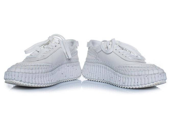 Chloé Chloe, sneakers platform nama in pelle con cuciture Bianco - vista 6