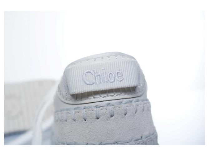 Chloé Chloe, sneakers platform nama in pelle con cuciture Bianco - vista 8