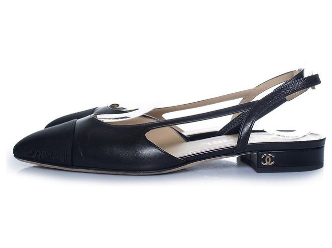 Chanel, sandali slingback in pelle nera Nero - vista 2
