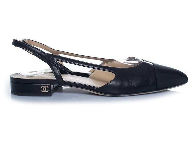 Chanel, sandali slingback in pelle nera Nero - vista 4