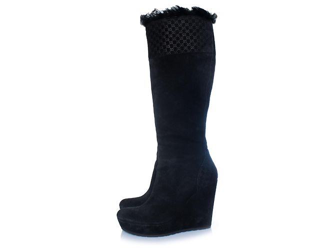 Gucci, botines de cuña en ante Microguccissima Negro - vista 2