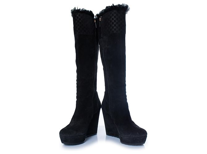 Gucci, botines de cuña en ante Microguccissima Negro - vista 3
