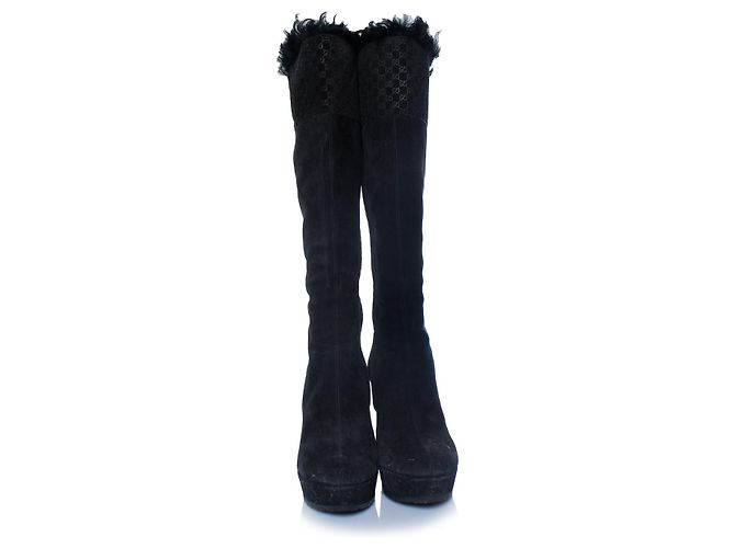 Gucci, botines de cuña en ante Microguccissima Negro - vista 4