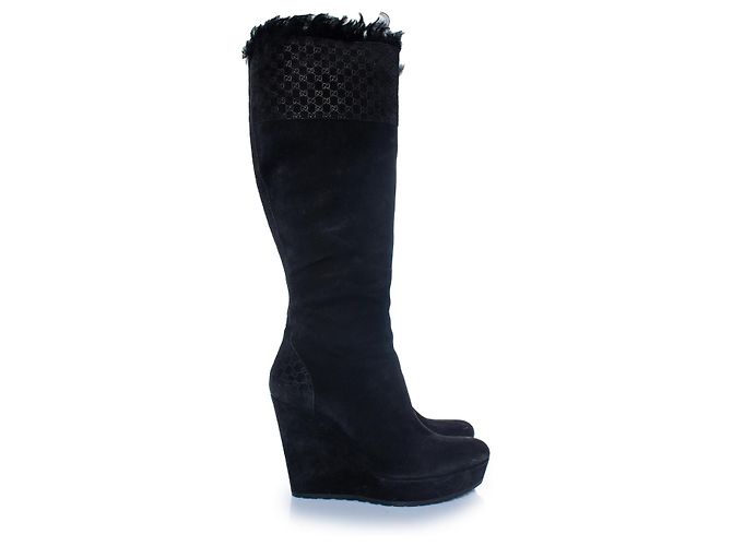 Gucci, botines de cuña en ante Microguccissima Negro - vista 5