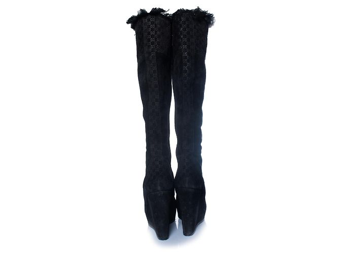 Gucci, botines de cuña en ante Microguccissima Negro - vista 6