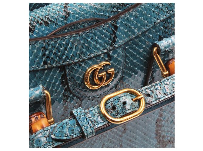 Gucci Bamboo 1947 Handtasche in Blauem Pythonleder - Ansicht 14