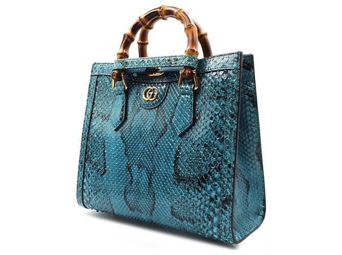 Gucci Bamboo 1947 Handtasche in Blauem Pythonleder - Ansicht 2