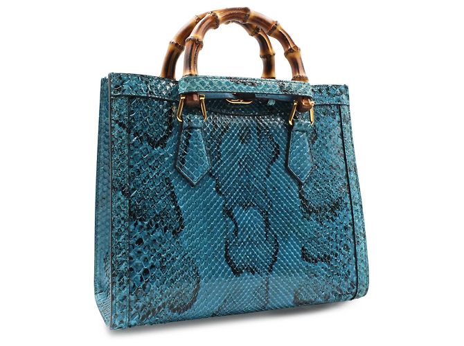 Gucci Bamboo 1947 Handtasche in Blauem Pythonleder - Ansicht 4