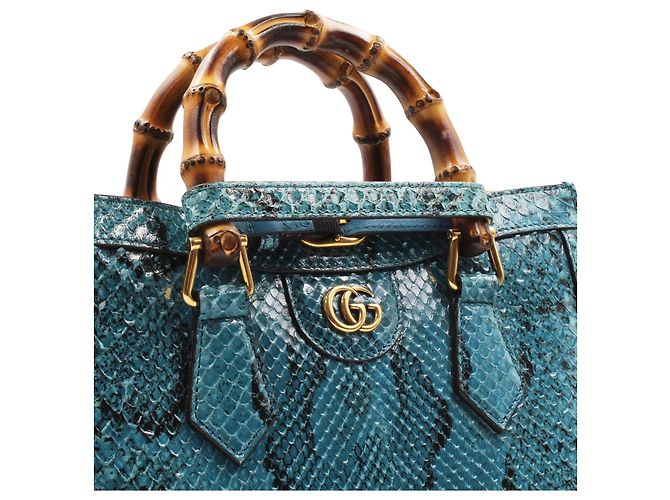 Gucci Bamboo 1947 Handtasche in Blauem Pythonleder - Ansicht 5