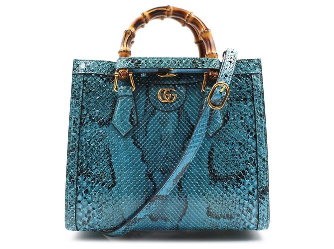 Gucci Bamboo 1947 Handtasche in Blauem Pythonleder - Ansicht 6