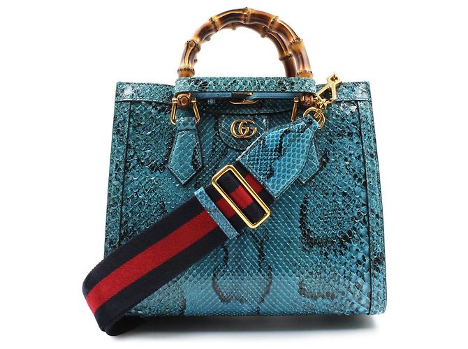 Gucci Bamboo 1947 Handtasche in Blauem Pythonleder - Ansicht 7