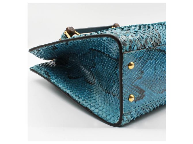 Gucci Bamboo 1947 Handtasche in Blauem Pythonleder - Ansicht 9