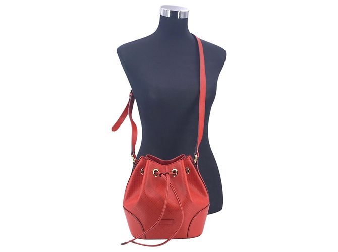 Gucci Borsa a secchiello a spalla in pelle rossa brillante con diamanti e coulisse Rosso - vista 2