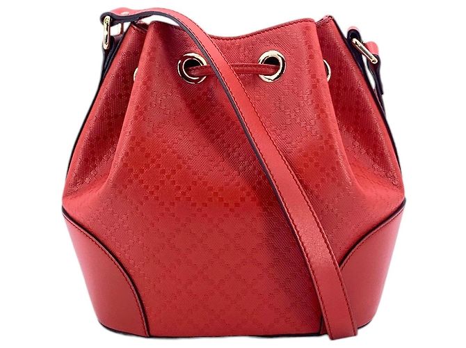 Gucci Borsa a secchiello a spalla in pelle rossa brillante con diamanti e coulisse Rosso - vista 3