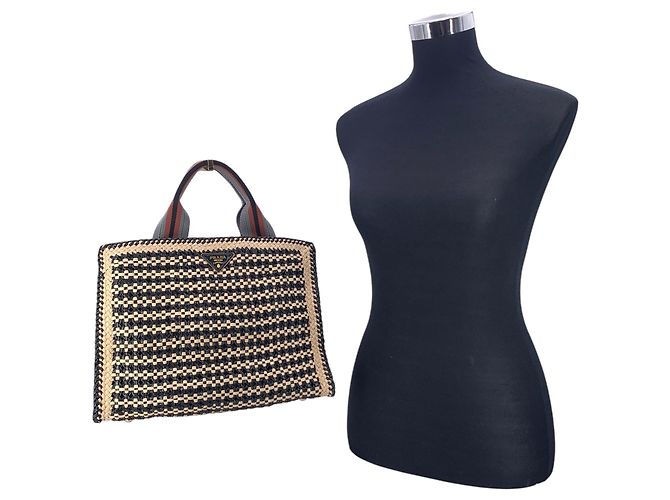 Prada Borsa Tote e borsa a mano Madras in pelle intrecciata beige e nera Multicolore - vista 2