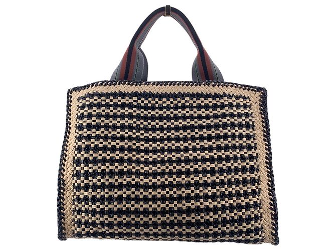 Prada Borsa Tote e borsa a mano Madras in pelle intrecciata beige e nera Multicolore - vista 3