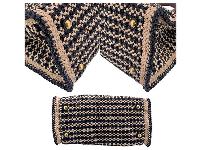 Prada Borsa Tote e borsa a mano Madras in pelle intrecciata beige e nera Multicolore - vista 4