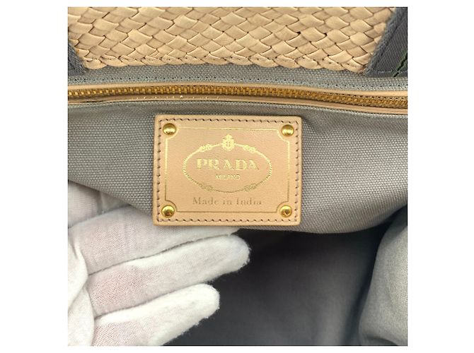 Prada Borsa Tote e borsa a mano Madras in pelle intrecciata beige e nera Multicolore - vista 6