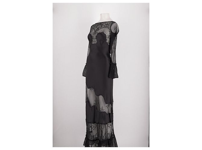 Autre Marque Sleeping with Jacques Seidenkleid Schwarz - Ansicht 4