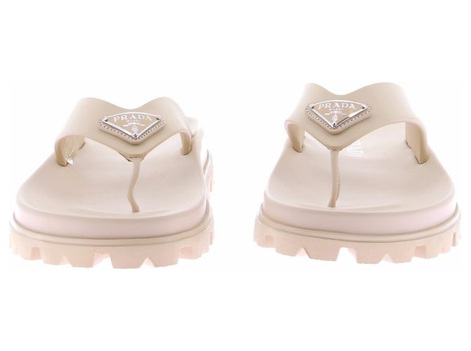 Prada Gummisandalen Weiß Leder Größe 38 - Ansicht 3