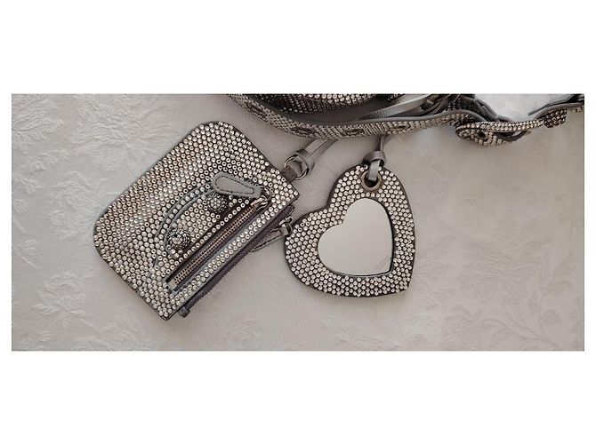 Balenciaga Le Cagole XS Borsa a Tracolla - Camoscio Grigio e Strass Silver hardware - vista 10