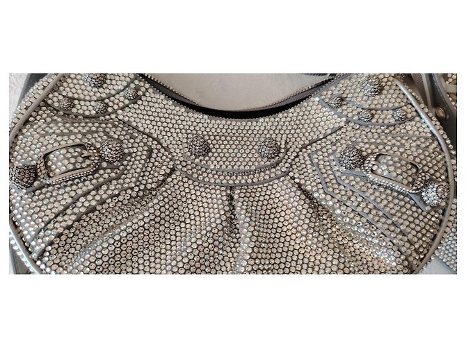 Balenciaga Le Cagole XS Borsa a Tracolla - Camoscio Grigio e Strass Silver hardware - vista 13