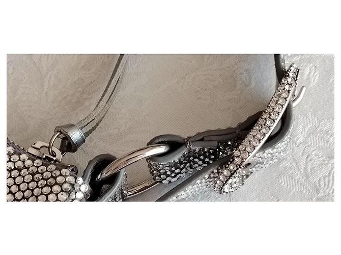 Balenciaga Le Cagole XS Borsa a Tracolla - Camoscio Grigio e Strass Silver hardware - vista 14