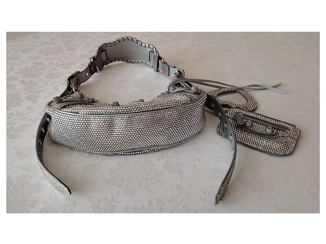 Balenciaga Le Cagole XS Borsa a Tracolla - Camoscio Grigio e Strass Silver hardware - vista 4