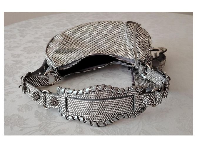 Balenciaga Le Cagole XS Borsa a Tracolla - Camoscio Grigio e Strass Silver hardware - vista 8