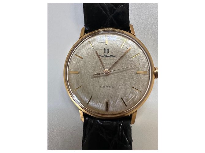 Reloj Lip Hombre Oro Electrónico Correa Negra Gold hardware - vista 5