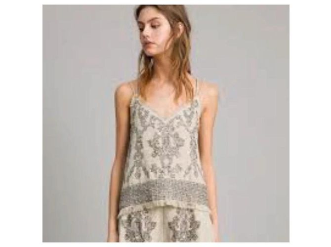 Twin Set Embroidered linen top Grey - view 12