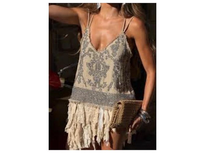 Twin Set Embroidered linen top Grey - view 13