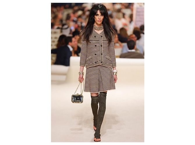 Saia godê de malha de papel/algodão/seda da Chanel Resort 2015 Bege - vista 2