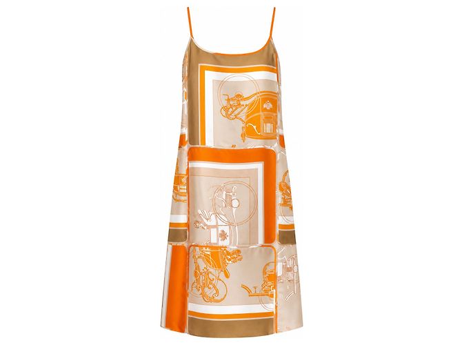 Hermès Abito in seta beige con spalline/Palomi Arancione - vista 2