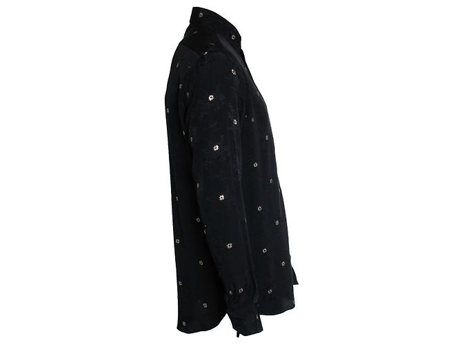 Autre Marque Saint Laurent, Camicia in seta floreale con ricami 2018 Nero D'oro - vista 4