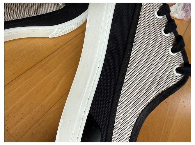 Baskets Hermès en coton noir et beige - vue 16