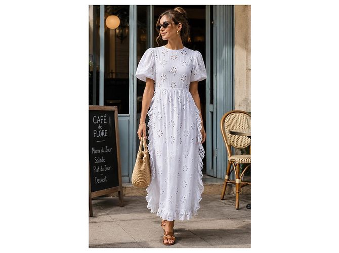 Vestido largo de bordado inglés de Simone Rocha para H&M Blanco - vista 3