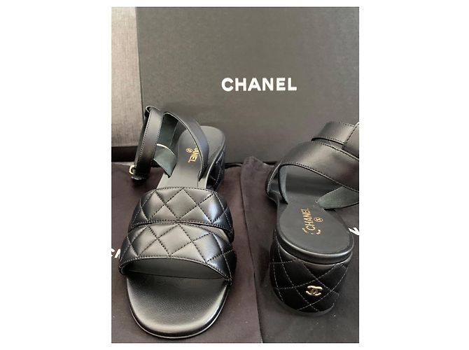 Chanel Sandalen aus Leder mit Karomuster Schwarz - Ansicht 7