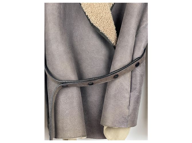 Jaqueta de couro shearling com cinto 'Gleam' de Rick Owens AW10 - vista 10