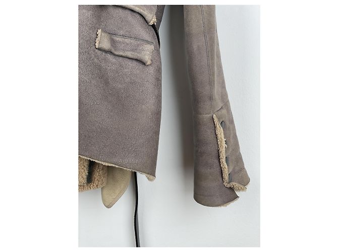 Jaqueta de couro shearling com cinto 'Gleam' de Rick Owens AW10 - vista 16