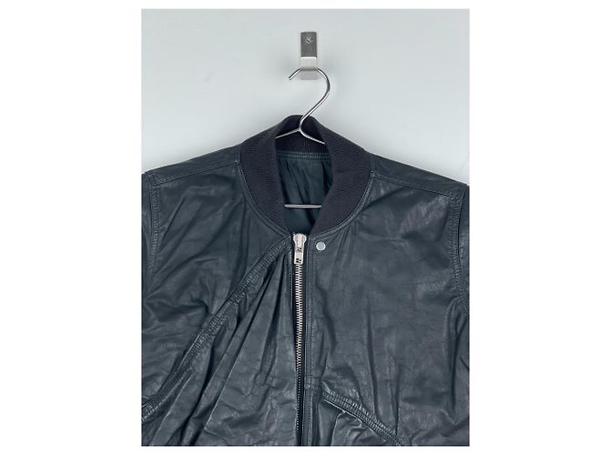 Giacca bomber in pelle drappeggiata 'Cyclops' SS16 di Rick Owens - vista 3