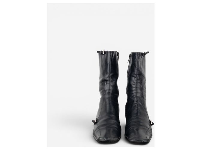 Botines de tacón kitten de punta cuadrada con hebilla deportiva Prada de los 2000 - vista 5